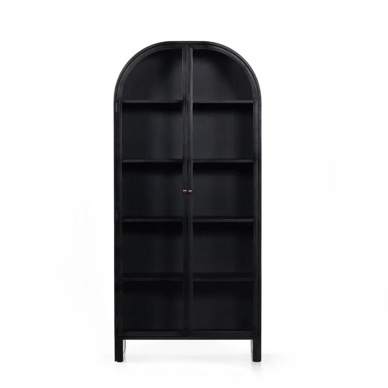 Breya Black Iron Arched Display Cabinet with Tempered Glass Doors