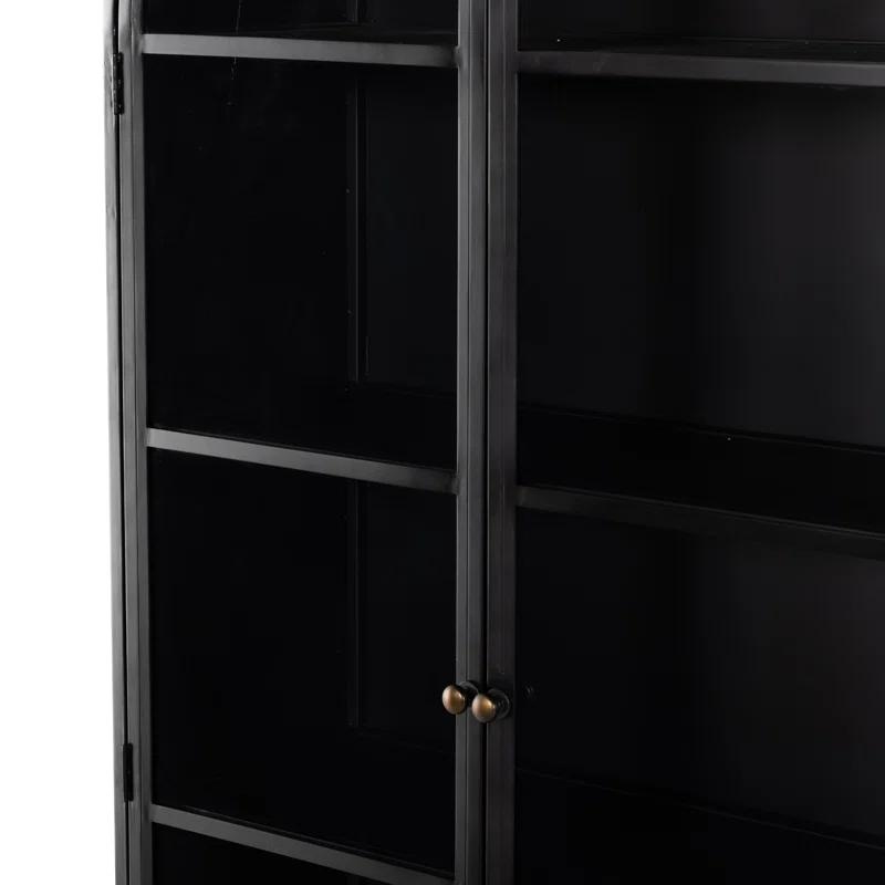 Breya Black Iron Arched Display Cabinet with Tempered Glass Doors