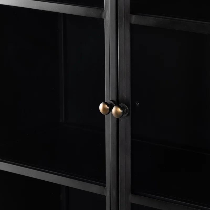 Breya Black Iron Arched Display Cabinet with Tempered Glass Doors