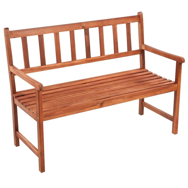 Rustic Charm Solid Acacia Wood Patio Bench with Anthracite Cushion