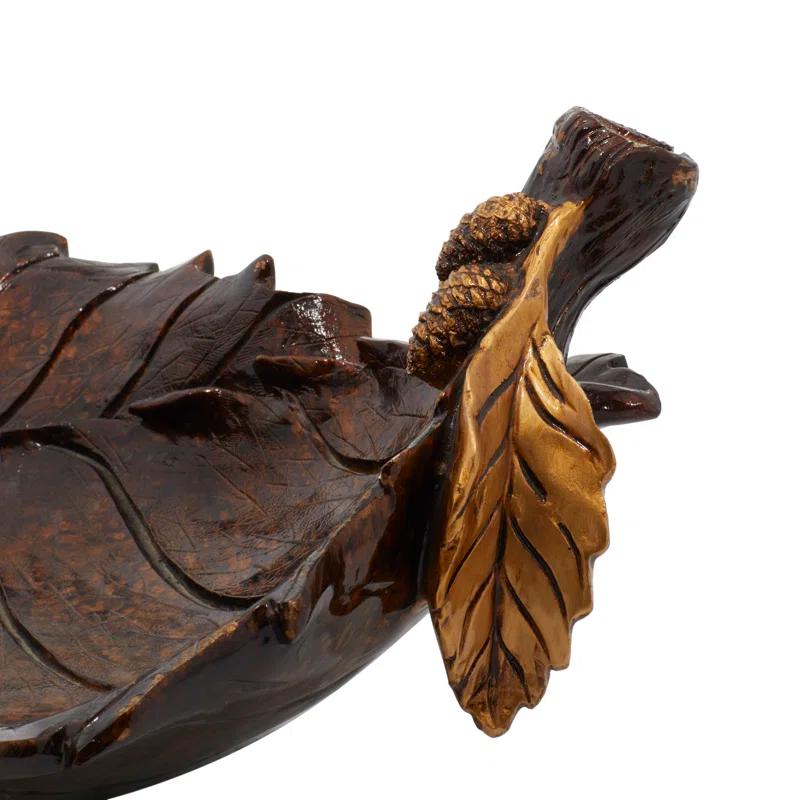 Millwood Pines Diederich Polystone Intricate Carved Leaf Bronze Decorative Bowl