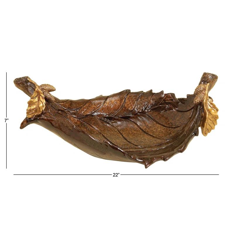 Millwood Pines Diederich Polystone Intricate Carved Leaf Bronze Decorative Bowl