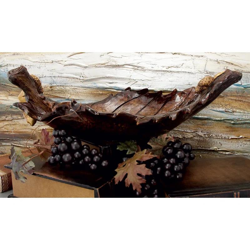 Millwood Pines Diederich Polystone Intricate Carved Leaf Bronze Decorative Bowl