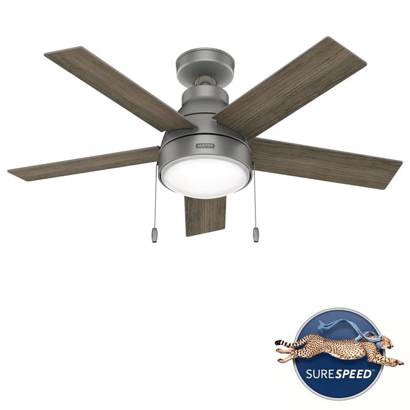 44" Matte Silver Industrial Ceiling Fan with Lighting