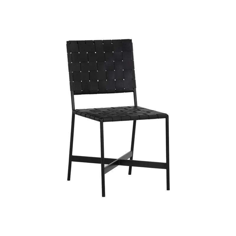 Transitional Black Leather Upholstered Side Chair with Metal Frame