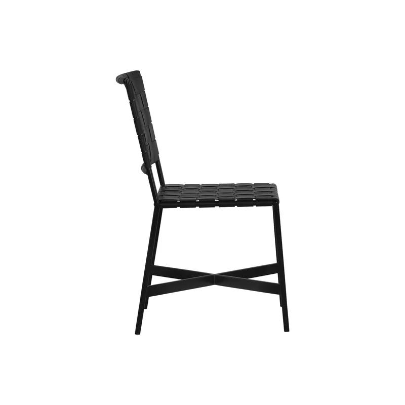Transitional Black Leather Upholstered Side Chair with Metal Frame