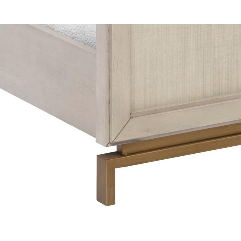 Transitional Beige Pine Wood Queen Panel Bed with Headboard