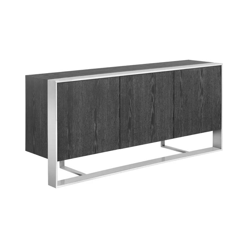 Modern Transitional 70.75'' Gray German Oak Sideboard with Stainless Steel Frame