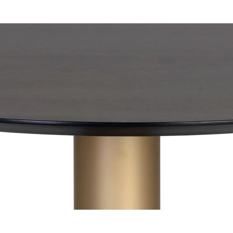 Gray and Gold Round Marble Wood Dining Table