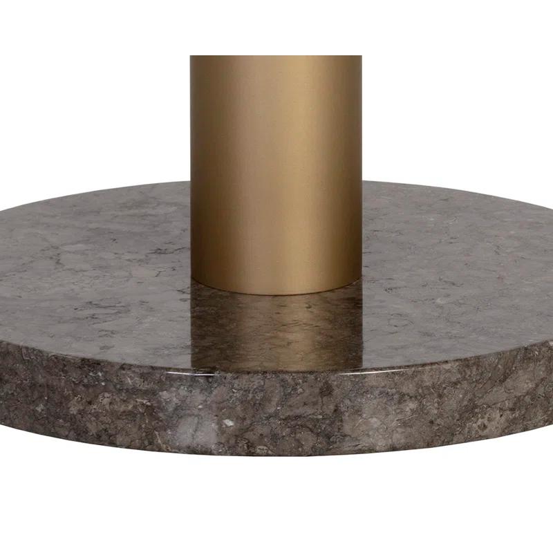 Gray and Gold Round Marble Wood Dining Table