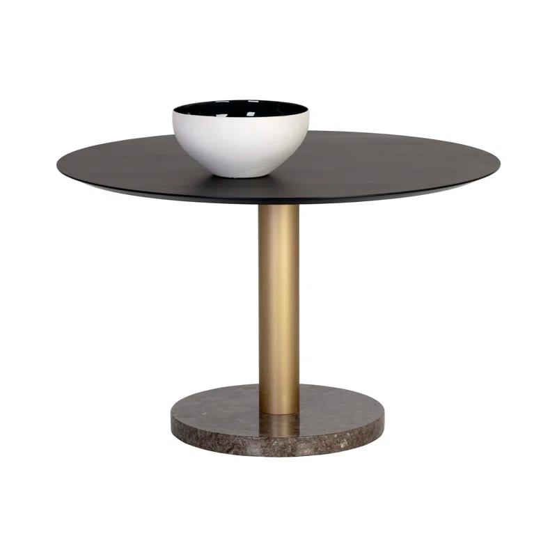 Gray and Gold Round Marble Wood Dining Table