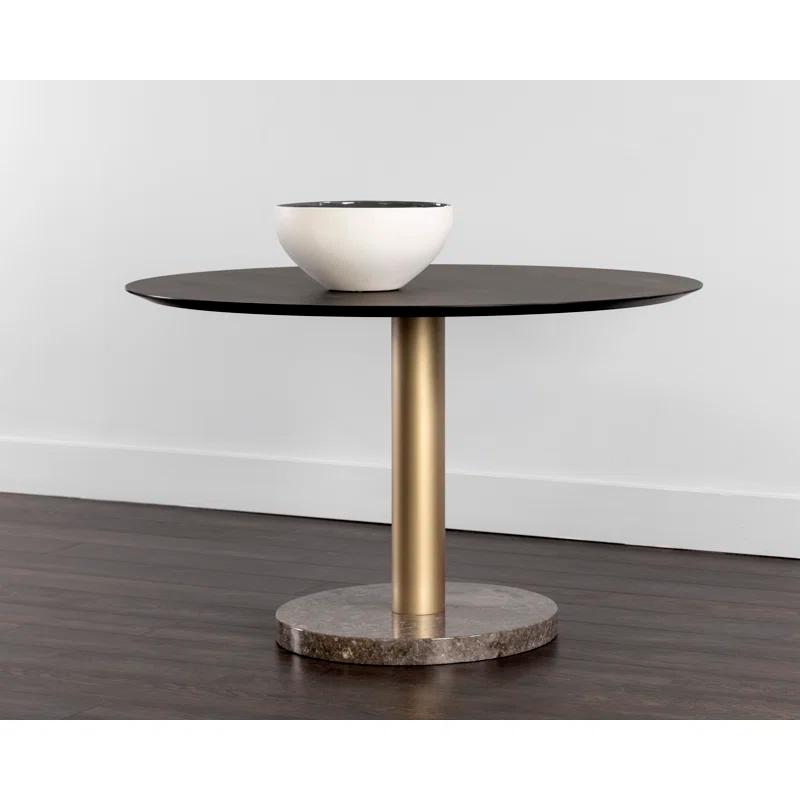 Gray and Gold Round Marble Wood Dining Table