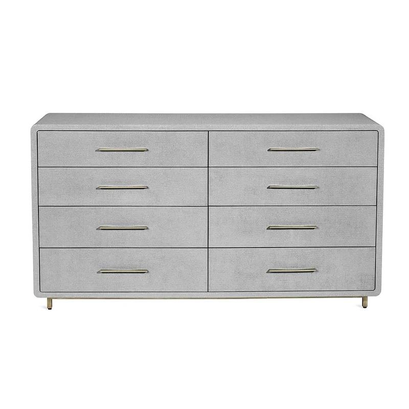 Mid-century Double 60'' Light Gray Chest with Champagne Silver Accents