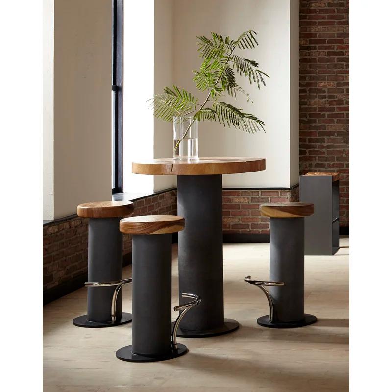 Modern Chamcha Wood & Concrete Round Bar Table in Gray/Brown