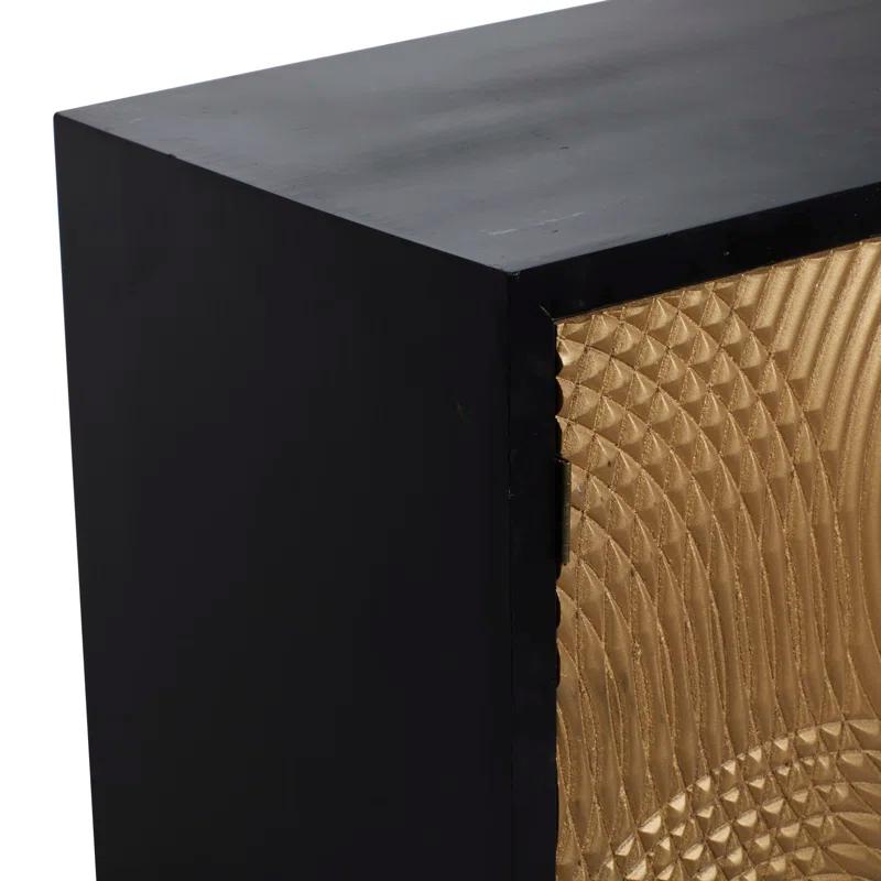 Mercury Row® Wood Relief Ripple Design 1 Shelf and 2 Door Room Cabinet with Crescent Moon Handles