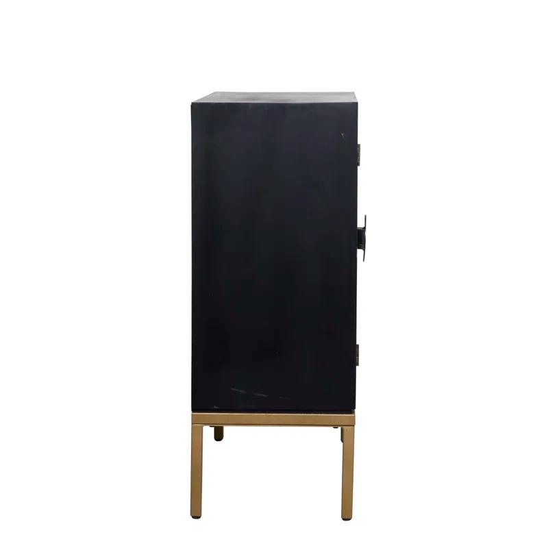 Mercury Row® Wood Relief Ripple Design 1 Shelf and 2 Door Room Cabinet with Crescent Moon Handles
