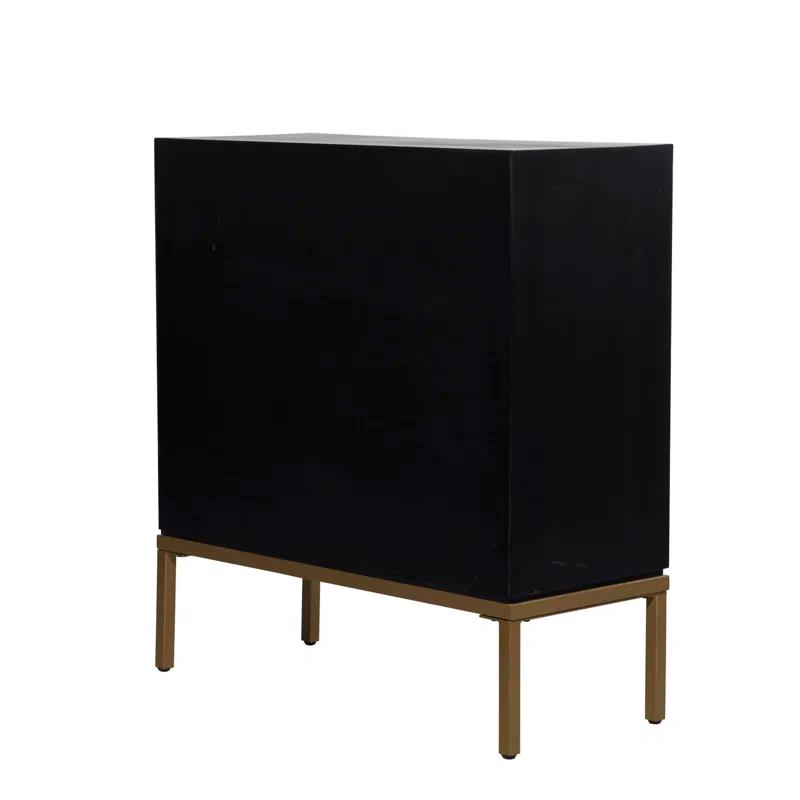 Mercury Row® Wood Relief Ripple Design 1 Shelf and 2 Door Room Cabinet with Crescent Moon Handles