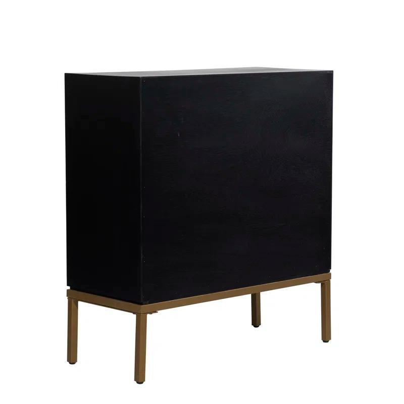 Mercury Row® Wood Relief Ripple Design 1 Shelf and 2 Door Room Cabinet with Crescent Moon Handles