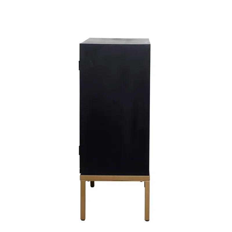 Mercury Row® Wood Relief Ripple Design 1 Shelf and 2 Door Room Cabinet with Crescent Moon Handles