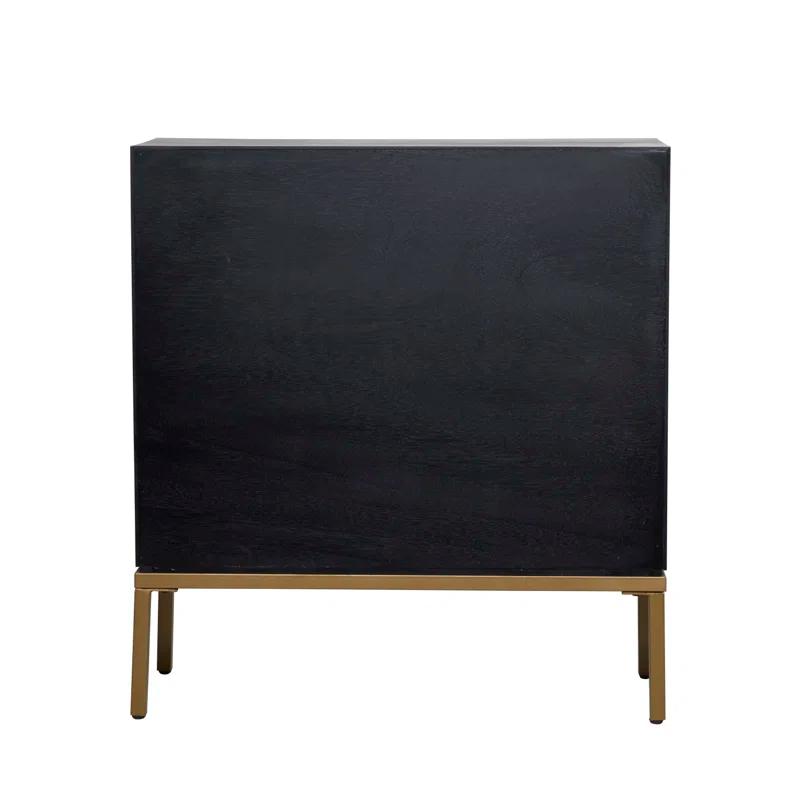 Mercury Row® Wood Relief Ripple Design 1 Shelf and 2 Door Room Cabinet with Crescent Moon Handles