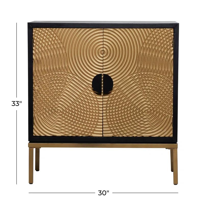 Mercury Row® Wood Relief Ripple Design 1 Shelf and 2 Door Room Cabinet with Crescent Moon Handles
