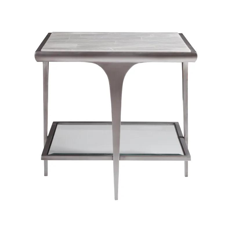 Zephyr Transitional Silver Square Metal & Glass End Table