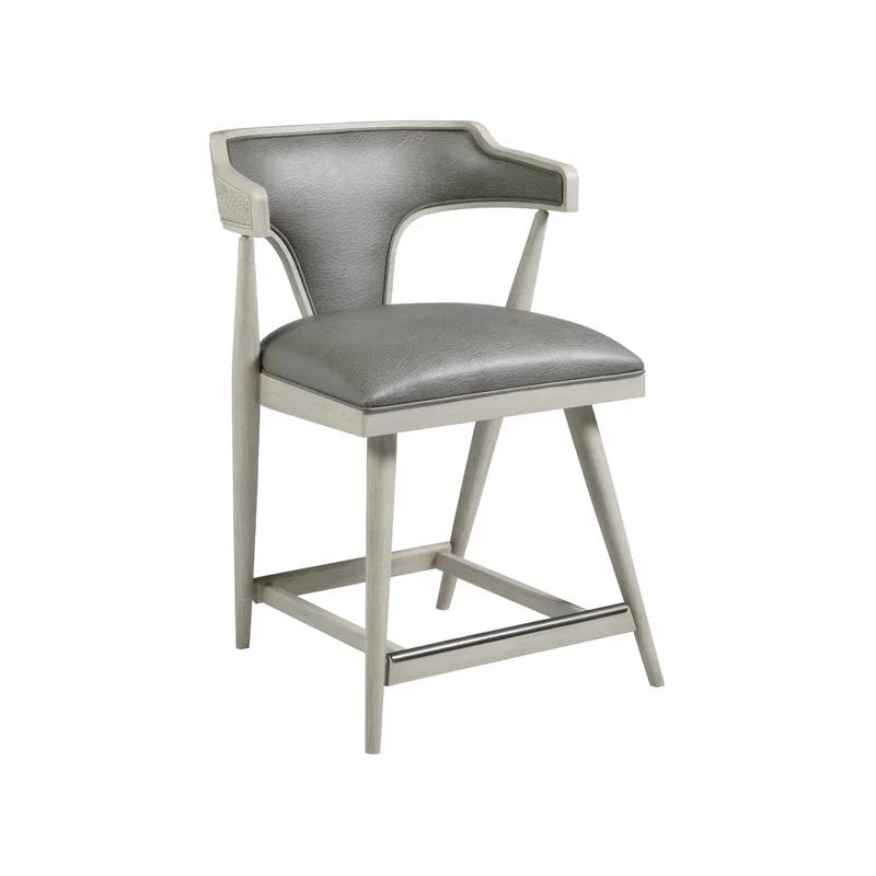 Contemporary Mahogany and Faux Leather Gray Counter Stool