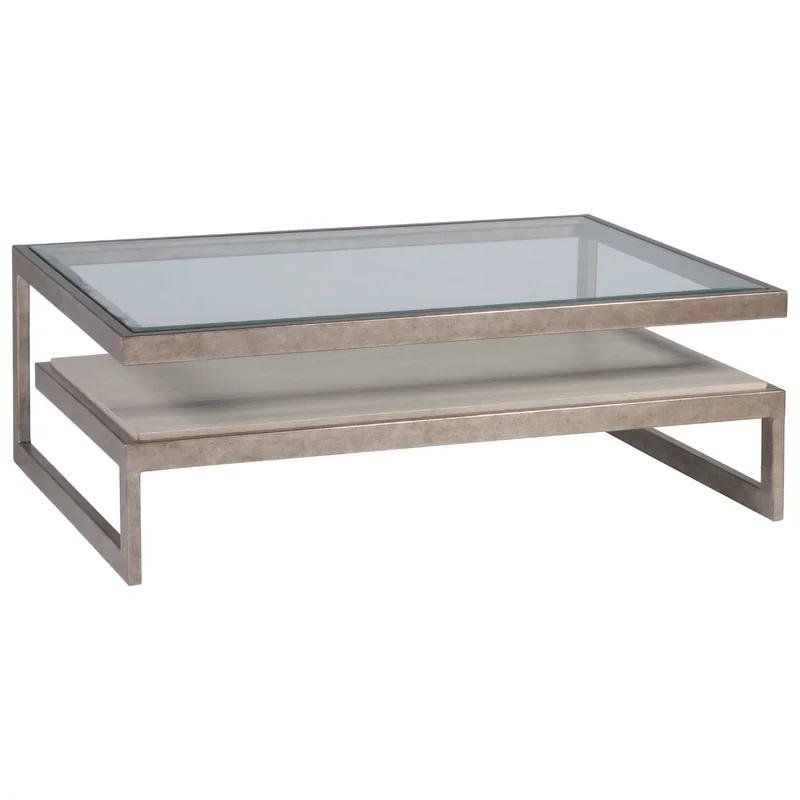 Contemporary Silver Leaf & Wire-Brushed Oak Cocktail Table