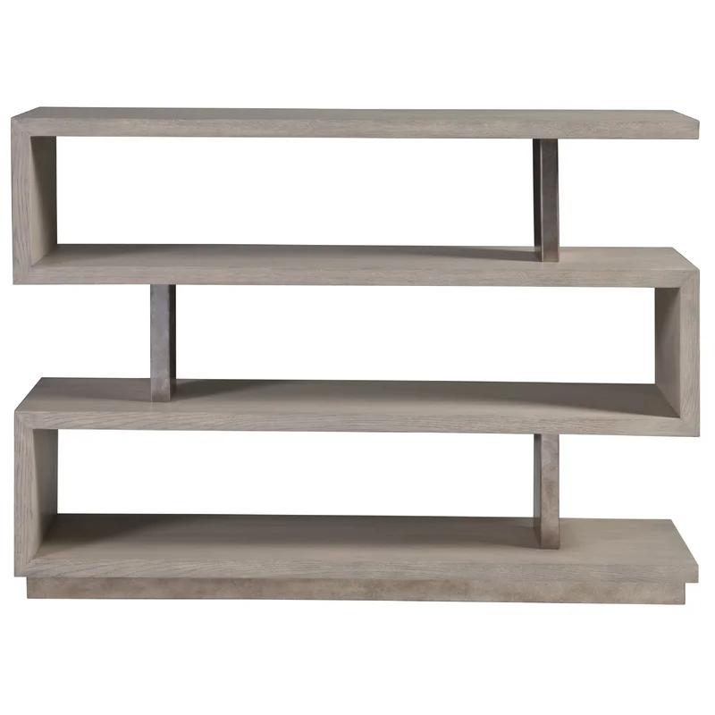 Soiree Light Gray Quartered Oak Low Bookcase with Silver Leaf Posts
