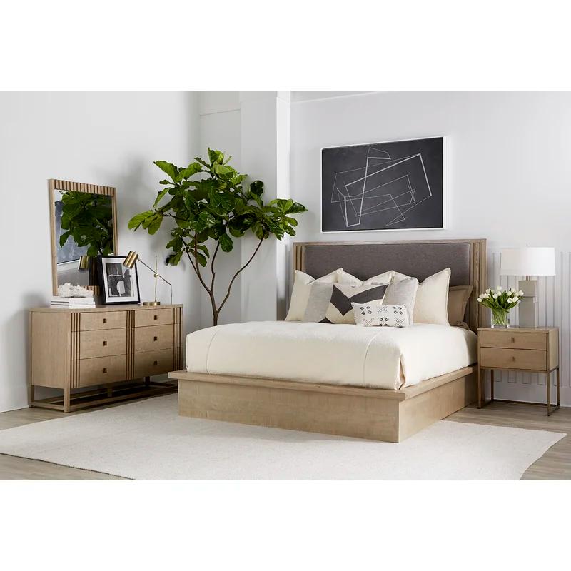 Shale Grey King-Sized Wood Frame Bed with Upholstered Headboard