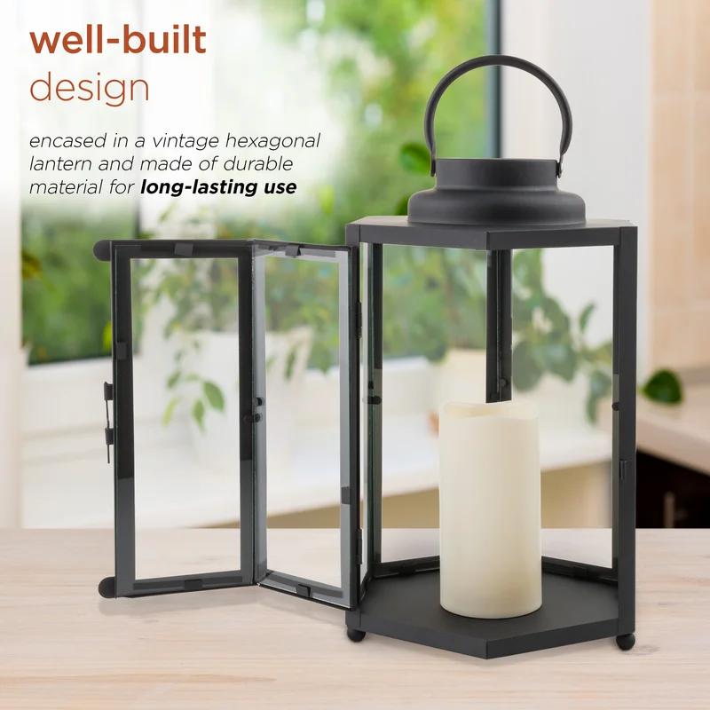 14" Black and White LED Pathway Lantern with Glass Panels