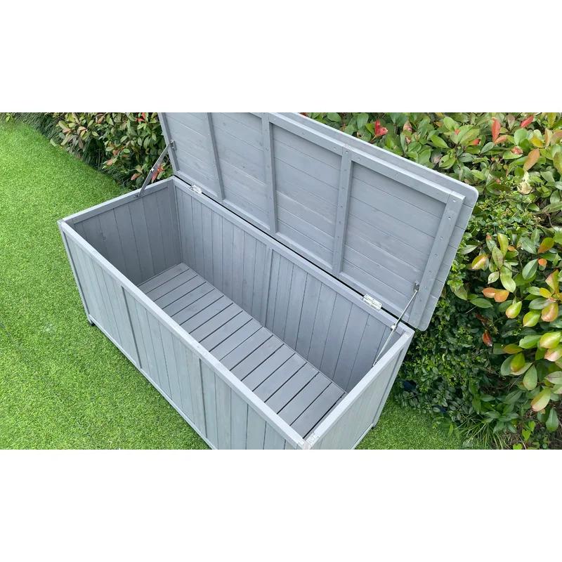 Modern Grey 50" Natural Fir Wood Outdoor Deck Storage Box