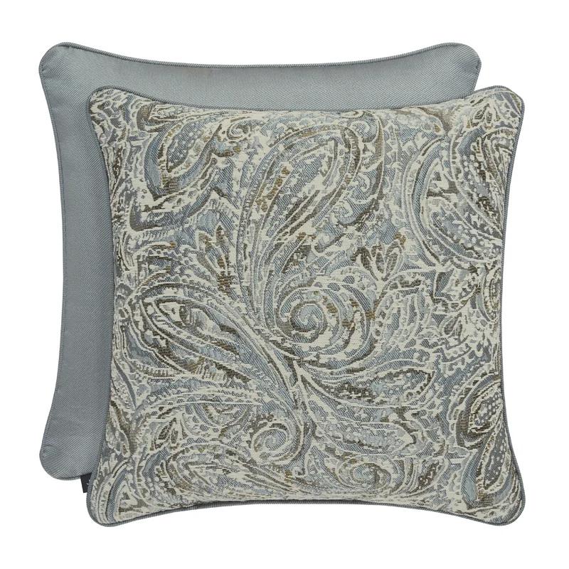 Spa Blue Paisley Twill Reversible 20" Square Throw Pillow