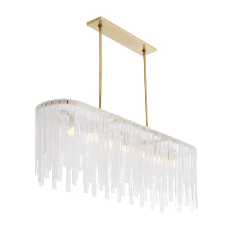 Leighton Antique Brass 7-Light Kitchen Island Chandelier with Seeded Glass