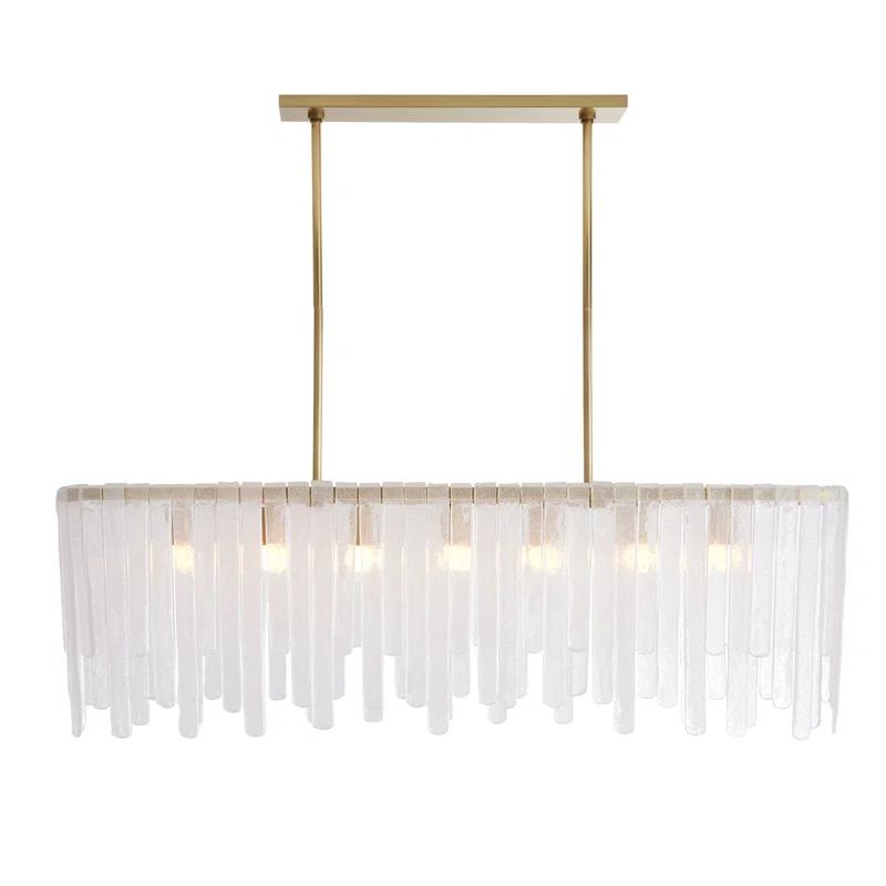 Leighton Antique Brass 7-Light Kitchen Island Chandelier with Seeded Glass