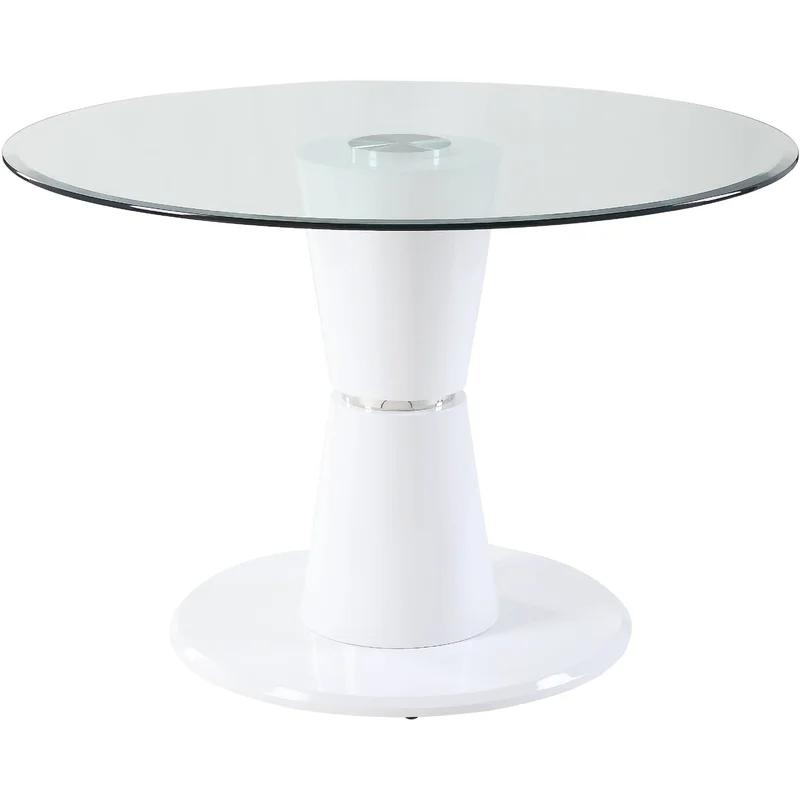 34" Round High Gloss White Pedestal Coffee Table with Glass Top