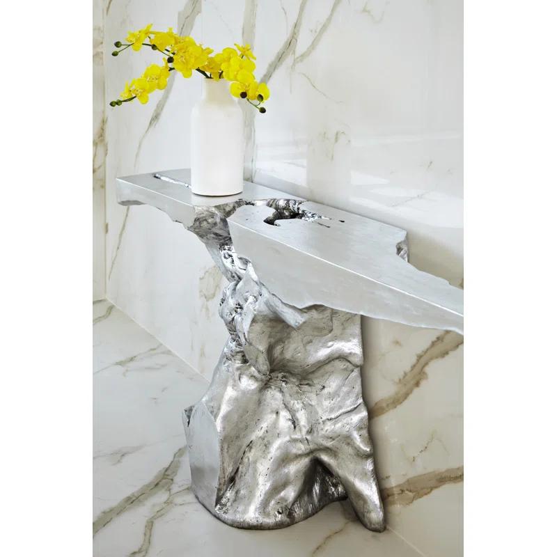 Silver Leaf Rectangular Contemporary Console Table