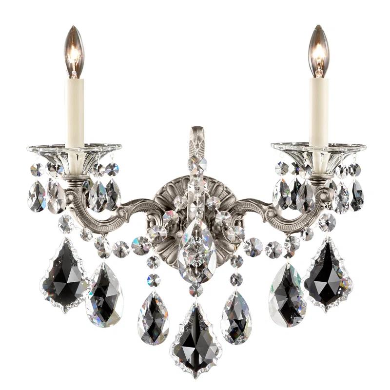 Antique Silver 2-Light Sconce with Clear Heritage Crystals