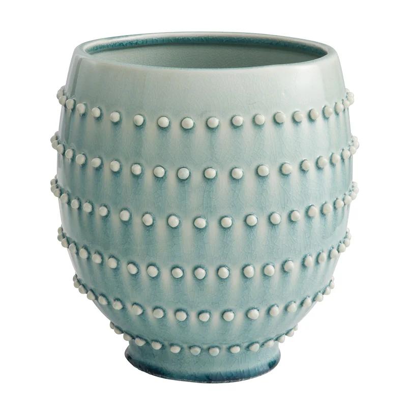 Embossed Teal Ceramic Bouquet Table Vase with Beaded Detail