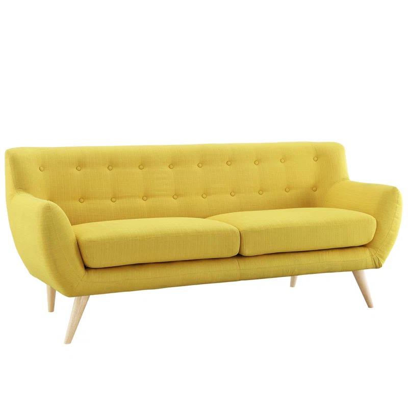 Sunny Tufted Fabric 74" Tuxedo Sofa with Natural Wood Legs