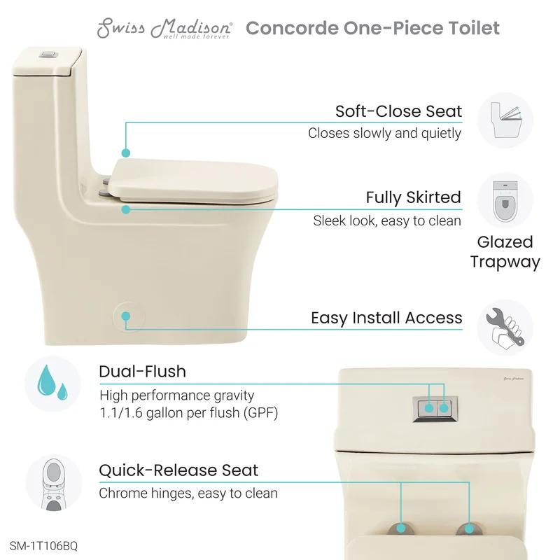 Concorde Bisque Square High-Efficiency Dual-Flush Toilet