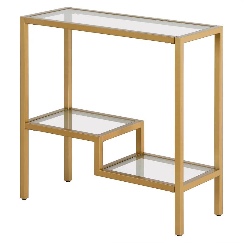 Brass and Glass Rectangular Hollywood Glam Accent Table