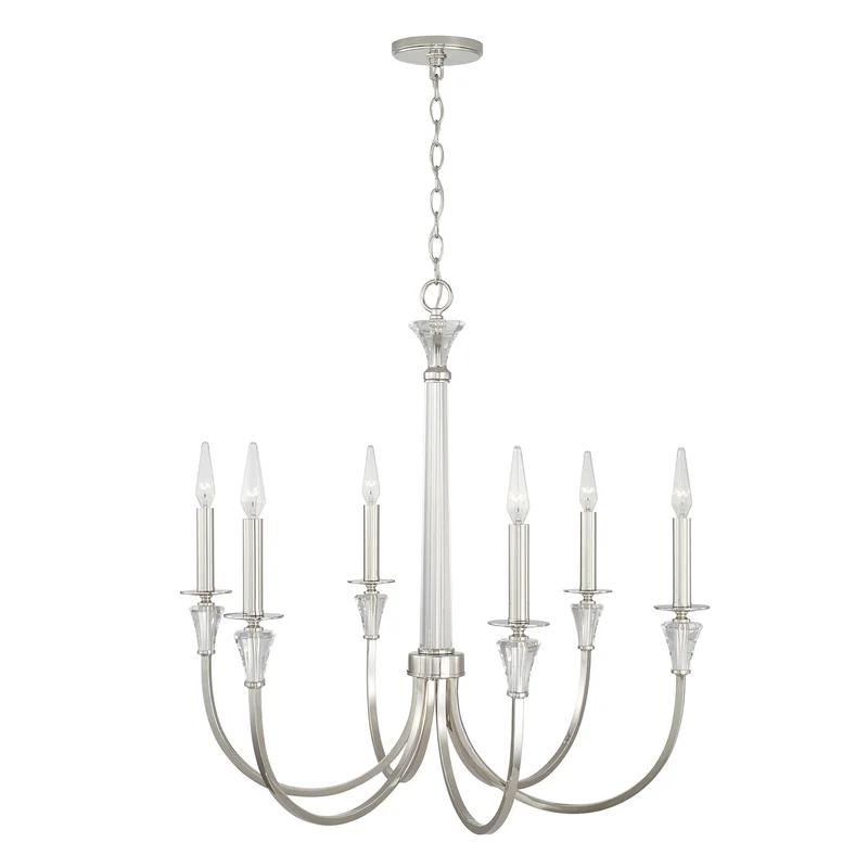 Laurent 52" Polished Nickel 6-Light Crystal Chandelier