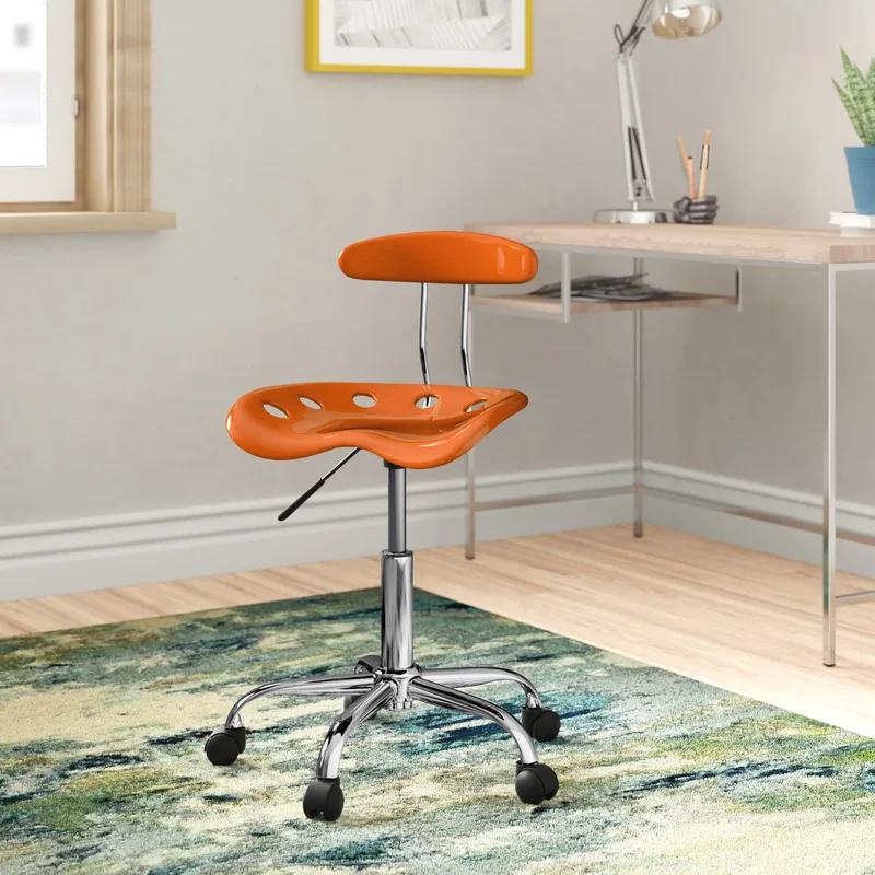 Vibrant Orange Chrome Swivel Task Chair with Tractor Seat, 20"