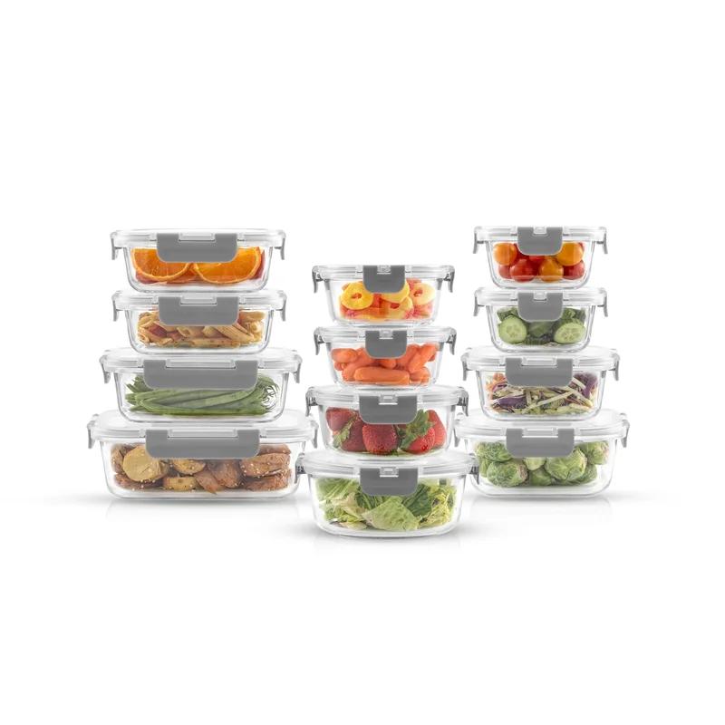24-Piece Light Grey Borosilicate Glass Food Storage Set
