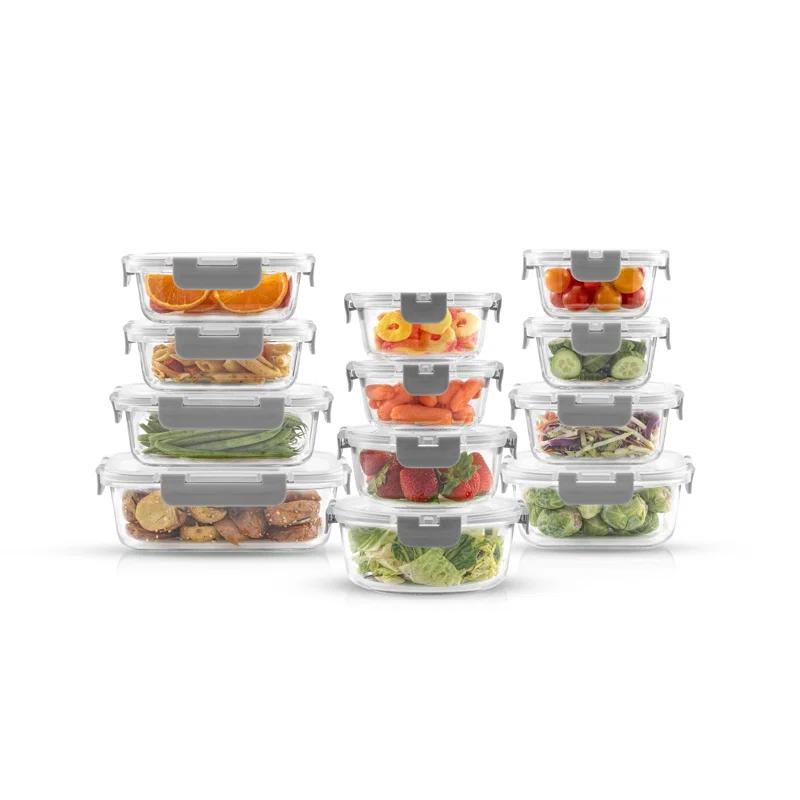 JoyJolt JoyJolt 24-Piece Glass Food Storage Container Set with Leakproof Lids, Light Grey (Set of 5)