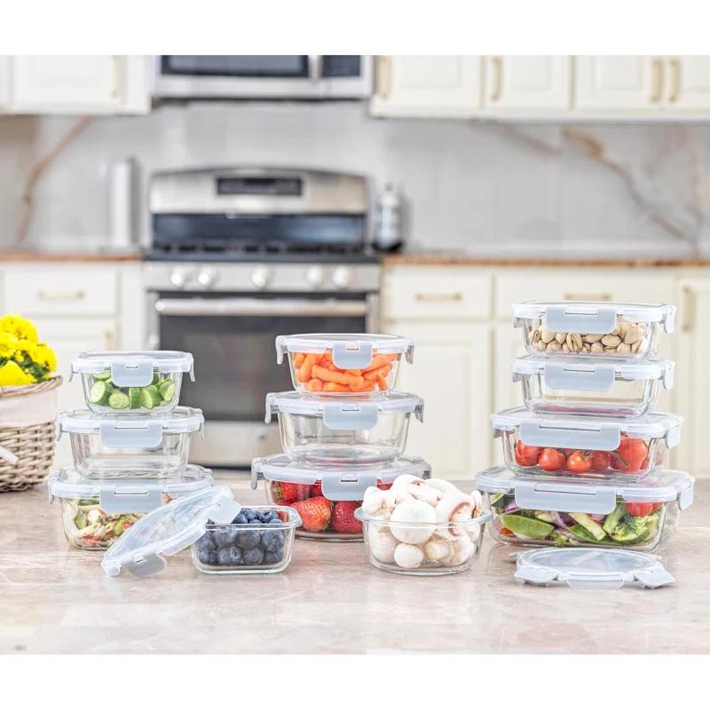 JoyJolt JoyJolt 24-Piece Glass Food Storage Container Set with Leakproof Lids, Light Grey (Set of 5)