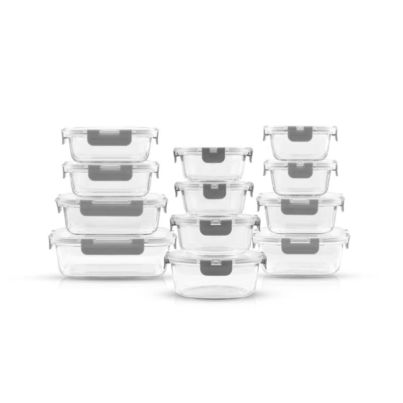 JoyJolt JoyJolt 24-Piece Glass Food Storage Container Set with Leakproof Lids, Light Grey (Set of 5)