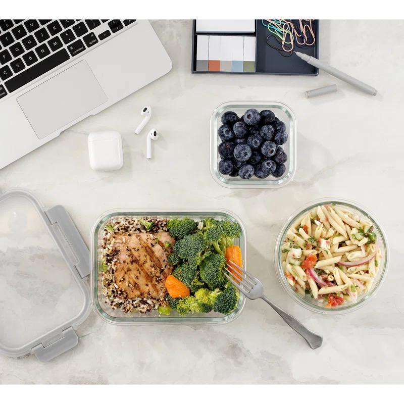 JoyJolt JoyJolt 24-Piece Glass Food Storage Container Set with Leakproof Lids, Light Grey (Set of 5)