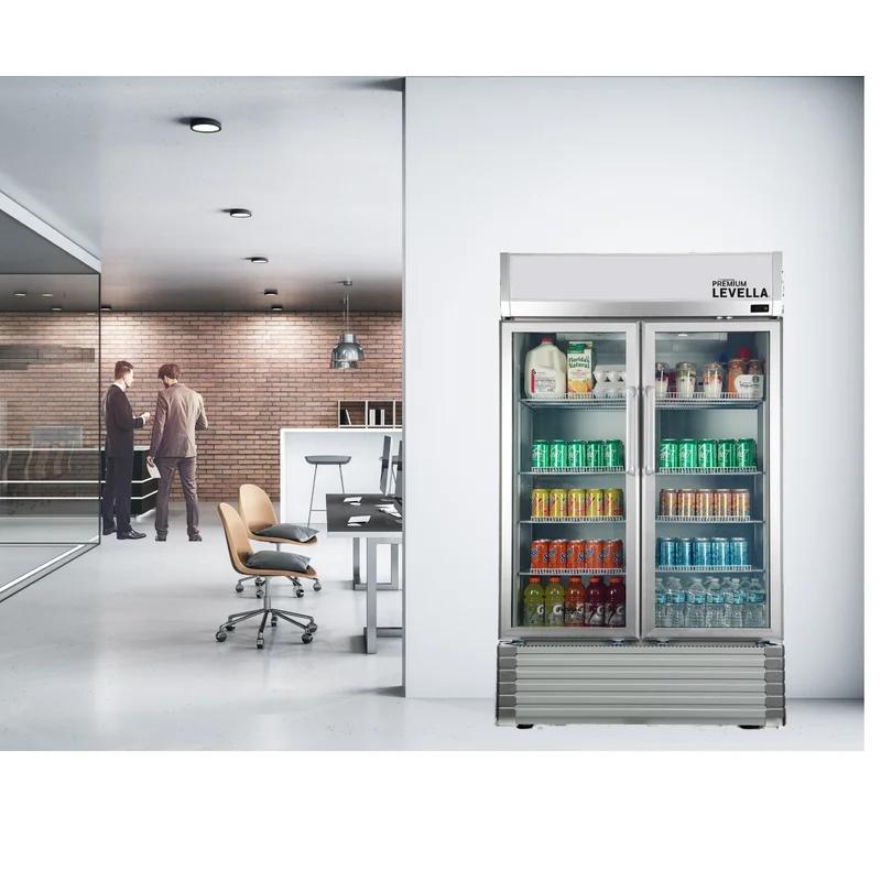 Premium 73'' Silver Smart Upright Double Glass Door Refrigerator